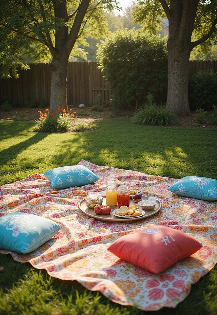 10 Backyard Summer Camp Garden Party Ideas That Will Ignite Your Inner Child! - 2. Whimsical Picnic Blanket Setup