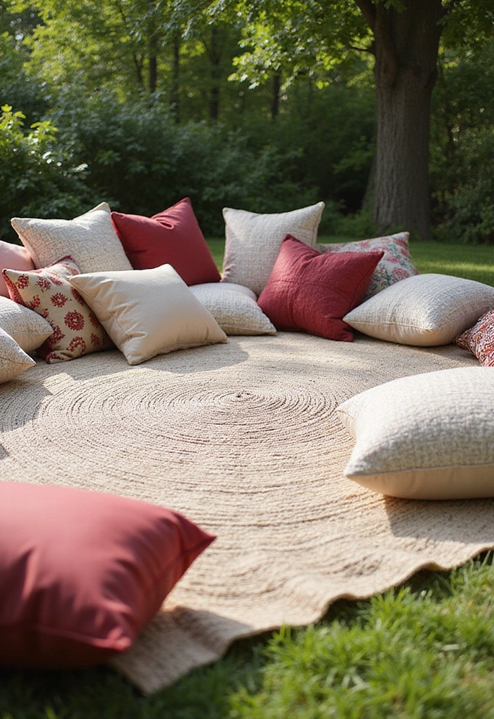 10 Stunning Boho Picnic Decor Hacks You Need to Try This Weekend! - 8. Cozy Lounge Areas with Rugs and Pillows