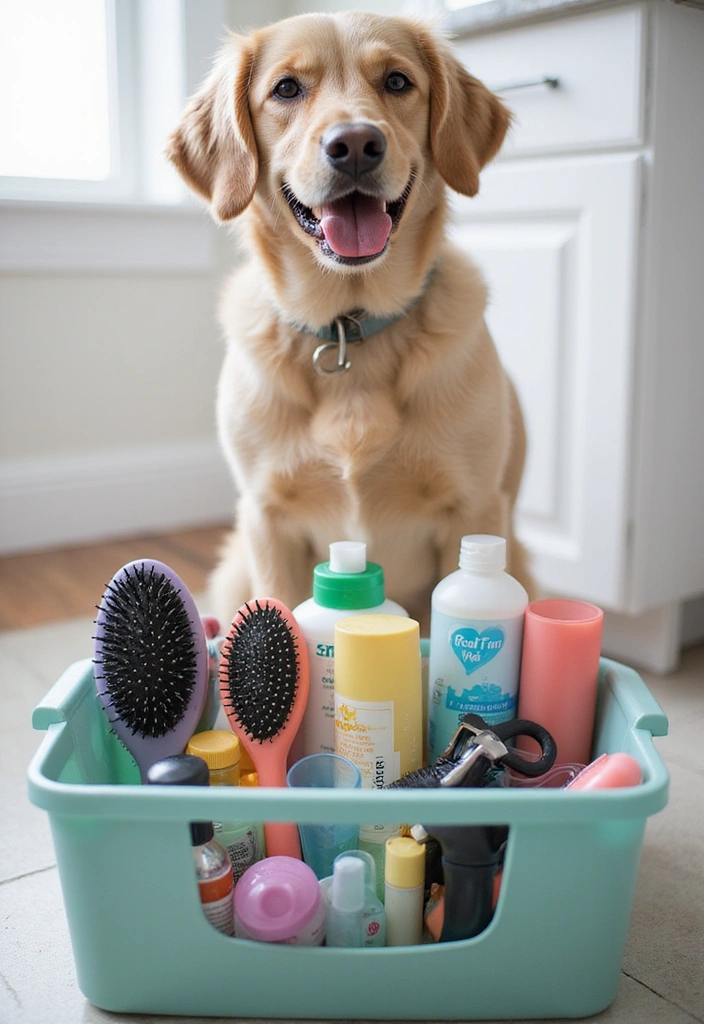 14 Pet Organization Tips That Will Keep Your Dog Supplies Clutter-Free (You’ll Thank Us!) - 6. Organize Grooming Supplies in a Caddy