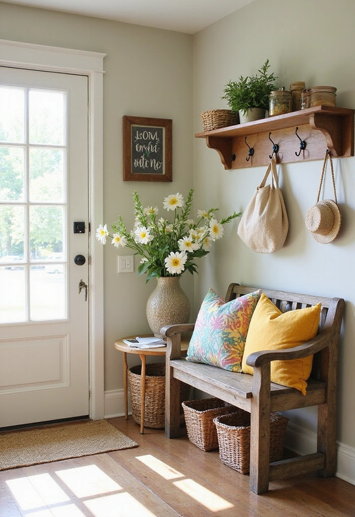 15 Charming Farmhouse Summer Decor Hacks You Can Do in a Weekend (You’ll Love #7!) - 15. Design a Summer-Inspired Entryway