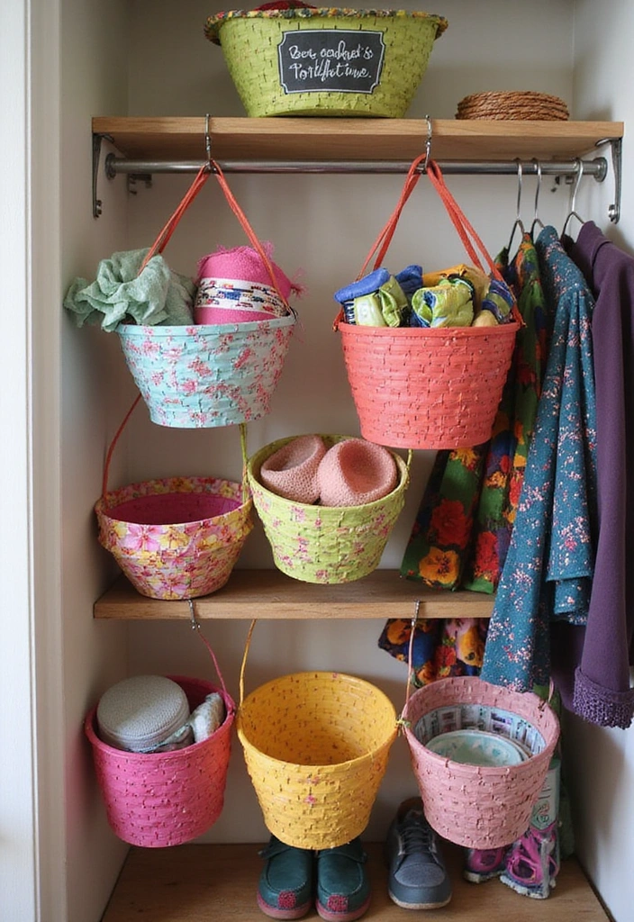 21 Space-Saving Hacks for Small Closets (Say Goodbye to Clutter!) - 14. Use Hanging Baskets