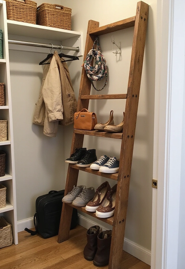 21 Space-Saving Hacks for Small Closets (Say Goodbye to Clutter!) - 18. Repurpose an Old Ladder