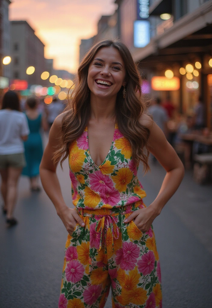 12 Summer Outfits Perfect for Date Night (You’ll Want to Copy #3!) - 2. Vibrant Floral Jumpsuit