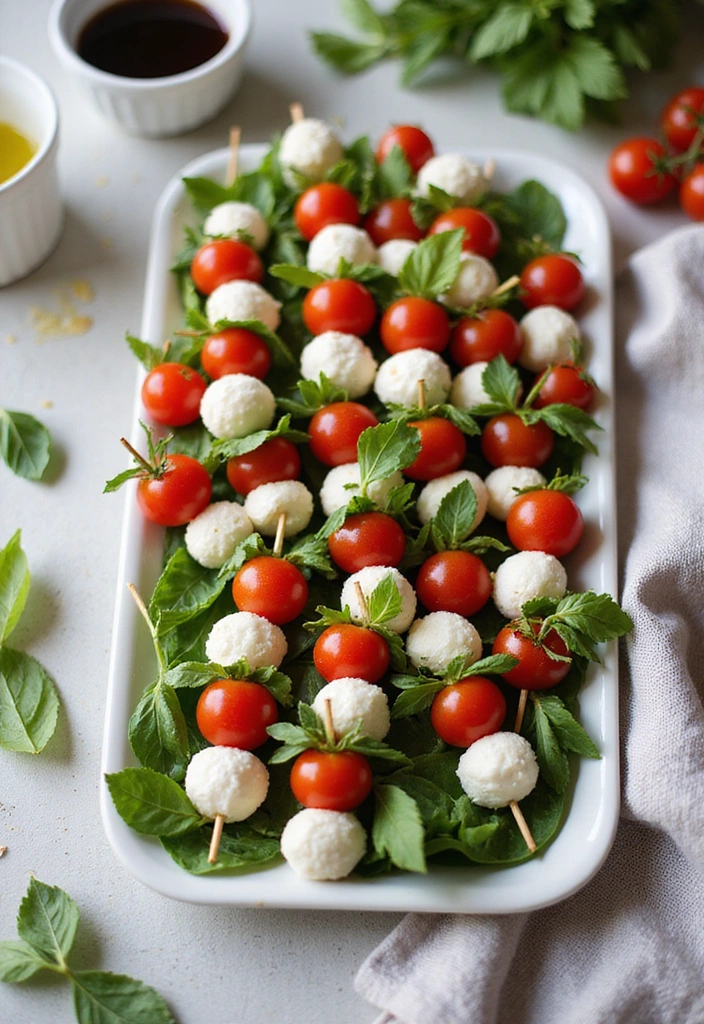 18 Delectable Summer Bridal Shower Food Ideas (Your Guests Will Be Raving About #5!) - 2. Mini Caprese Skewers