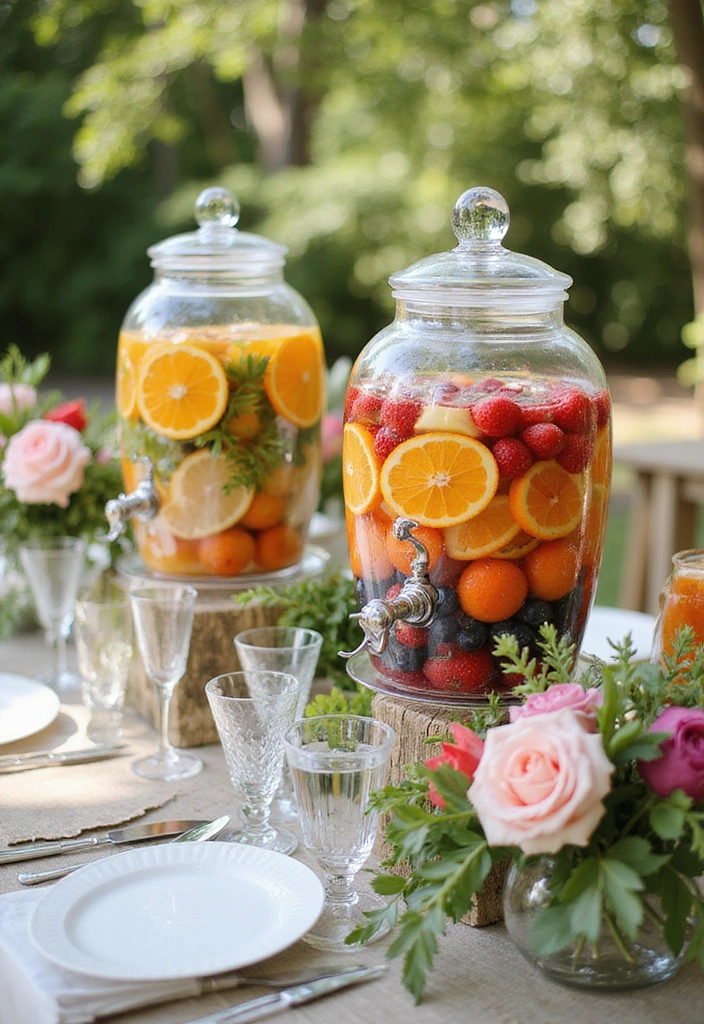 18 Delectable Summer Bridal Shower Food Ideas (Your Guests Will Be Raving About #5!) - 8. Fruit-Infused Water Station