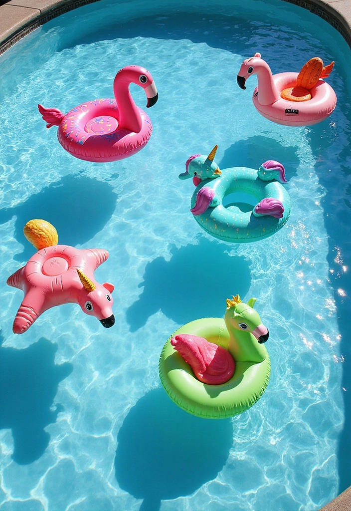 19 Budget-Friendly Pool Party Decorations That Will Impress Everyone! - 11. Decorative Pool Floats