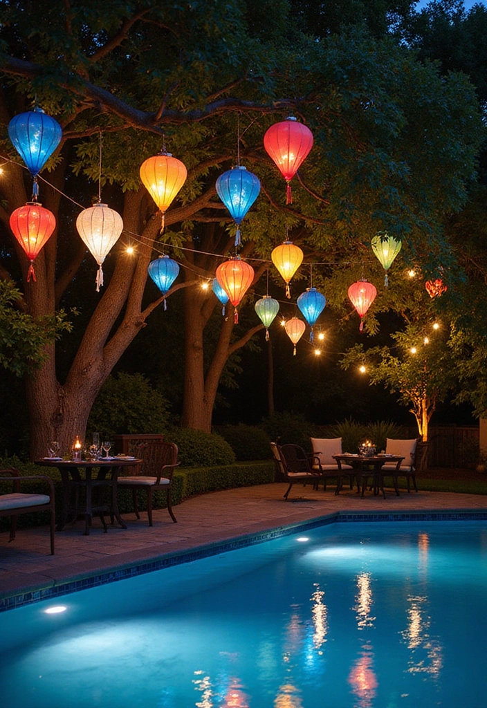 19 Budget-Friendly Pool Party Decorations That Will Impress Everyone! - 3. Colorful Lanterns