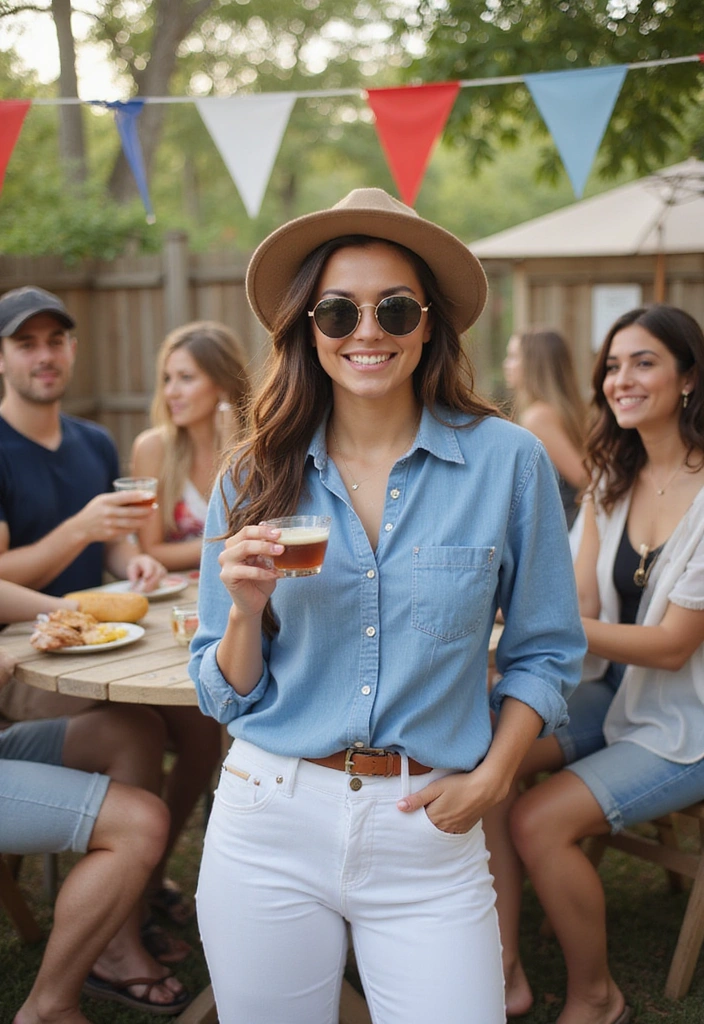 20 Festive Fourth of July Looks That Will Make You the Star of the BBQ! - 14. Blue Chambray Shirt with White Jeans