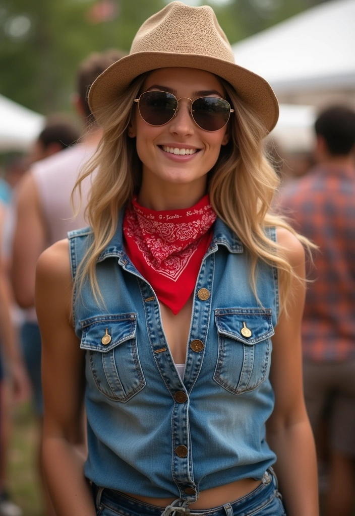 20 Festive Fourth of July Looks That Will Make You the Star of the BBQ! - 15. Red Bandana and Denim Ensemble