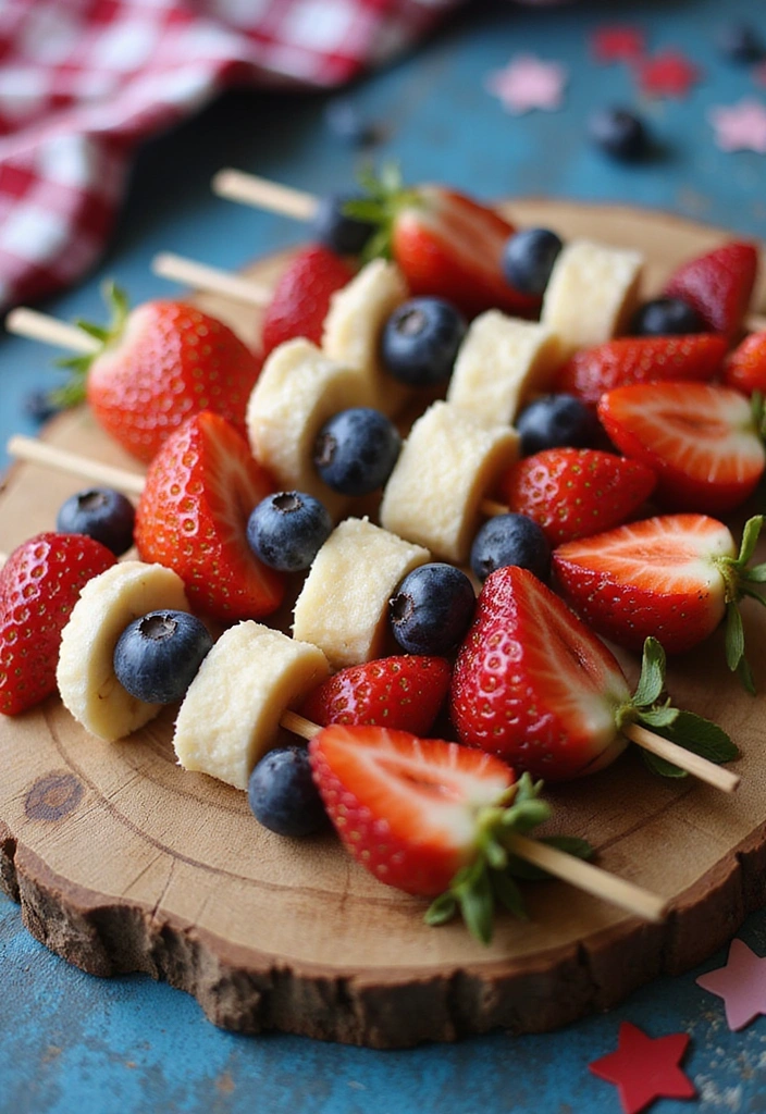 30 Refreshing Fourth of July Recipes: Salads and Desserts for a Perfect Day! - 2. Red, White, and Blue Fruit Skewers