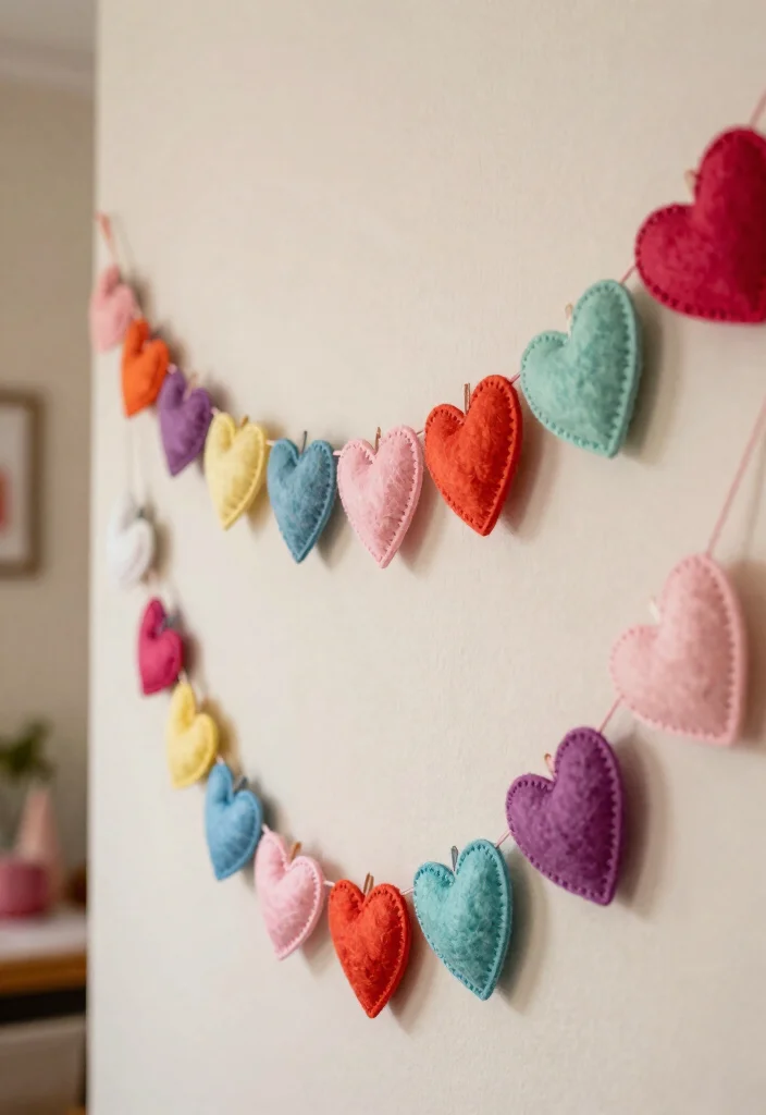 14 Adorable Galentine's Day Crafts to Make with Your Best Friends (Crafty Fun Awaits!) - 10. Felt Heart Garland 1