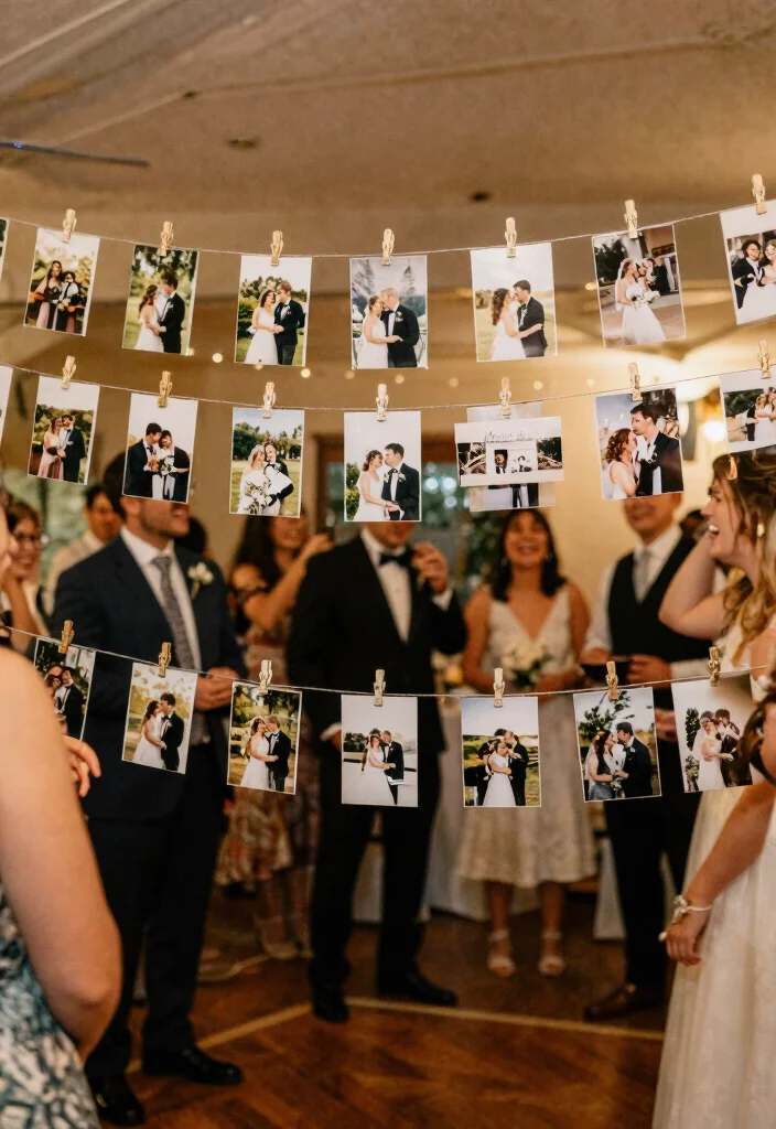 22 Spring Wedding Reception Ideas That Will Keep Your Guests Dancing All Night! - 15. Memory Lane Photo Display 1