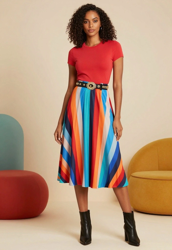 22 Stunning Galentine's Day Outfit Ideas That Will Make You the Star of the Night! - 15. Colorful Midi Skirt 1