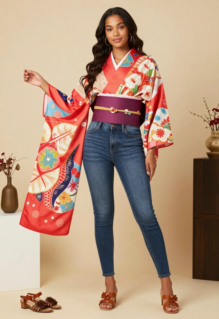 22 Stunning Galentine's Day Outfit Ideas That Will Make You the Star of the Night! - 20. Eye-catching Kimono 1