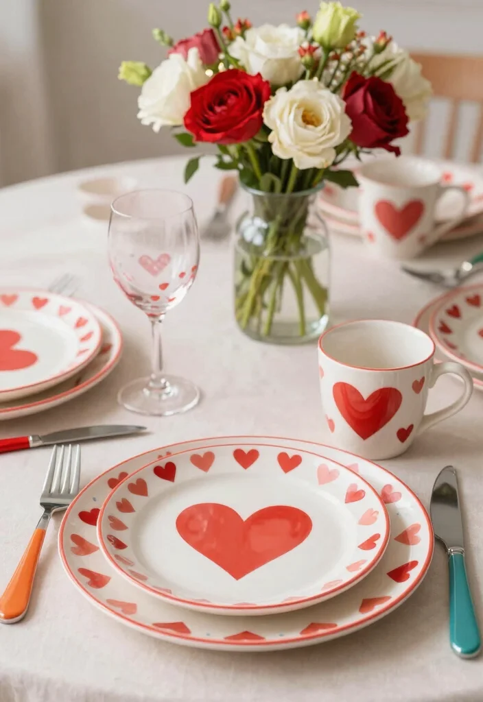 30 Stunning Valentine's Day 2026 Decor Ideas That Will Wow Your Guests! - 25. Heart Motif Tableware 1