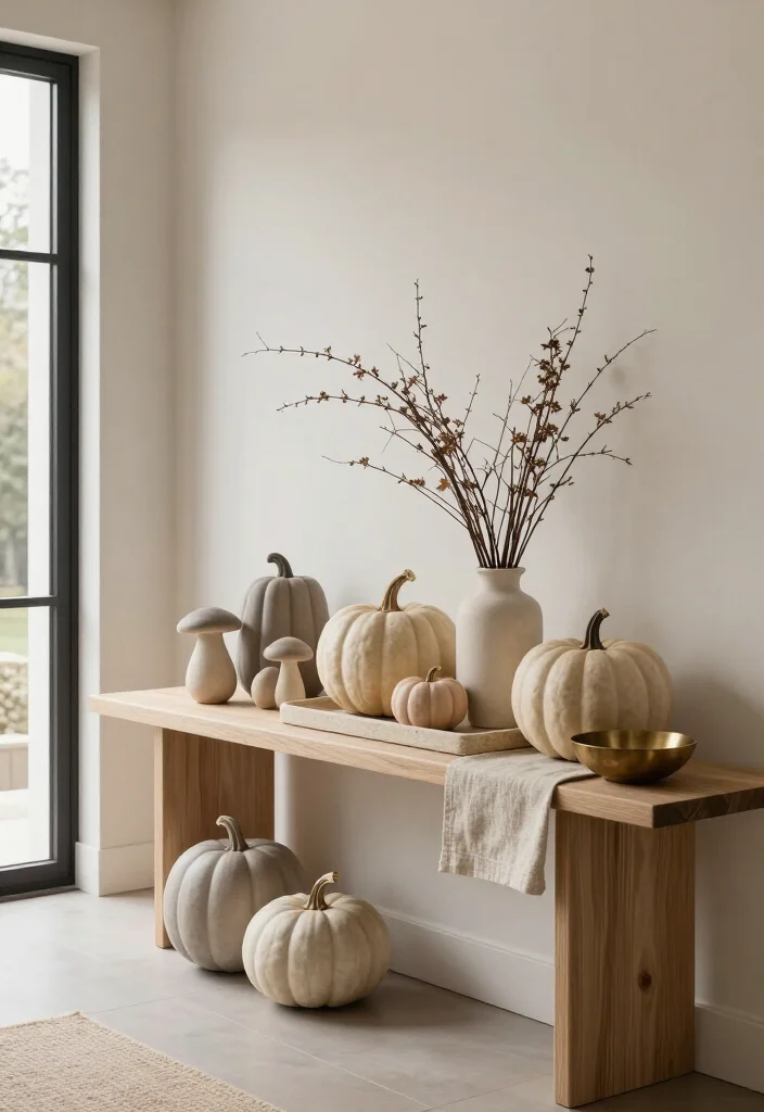 13 Modern Thanksgiving Decor Ideas for a Stylish Fall Home (Minimalists Will Love #5!) - 1. Group Neutral Pumpkins Like Small Sculptures 1