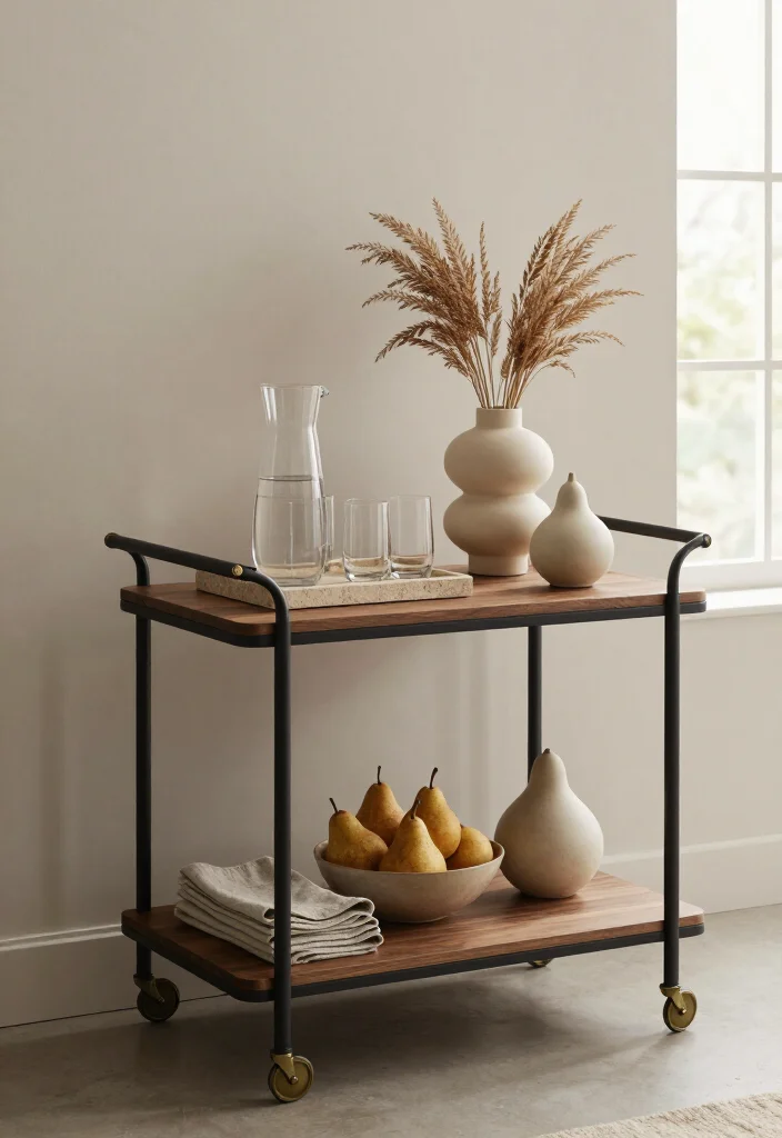 13 Modern Thanksgiving Decor Ideas for a Stylish Fall Home (Minimalists Will Love #5!) - 13. Turn a Small Bar Cart Into a Thanksgiving Drink Station 1