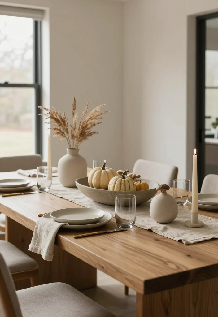 13 Modern Thanksgiving Decor Ideas for a Stylish Fall Home (Minimalists Will Love #5!) - 3. Use a Linen Runner for a Low Contemporary Tablescape 1