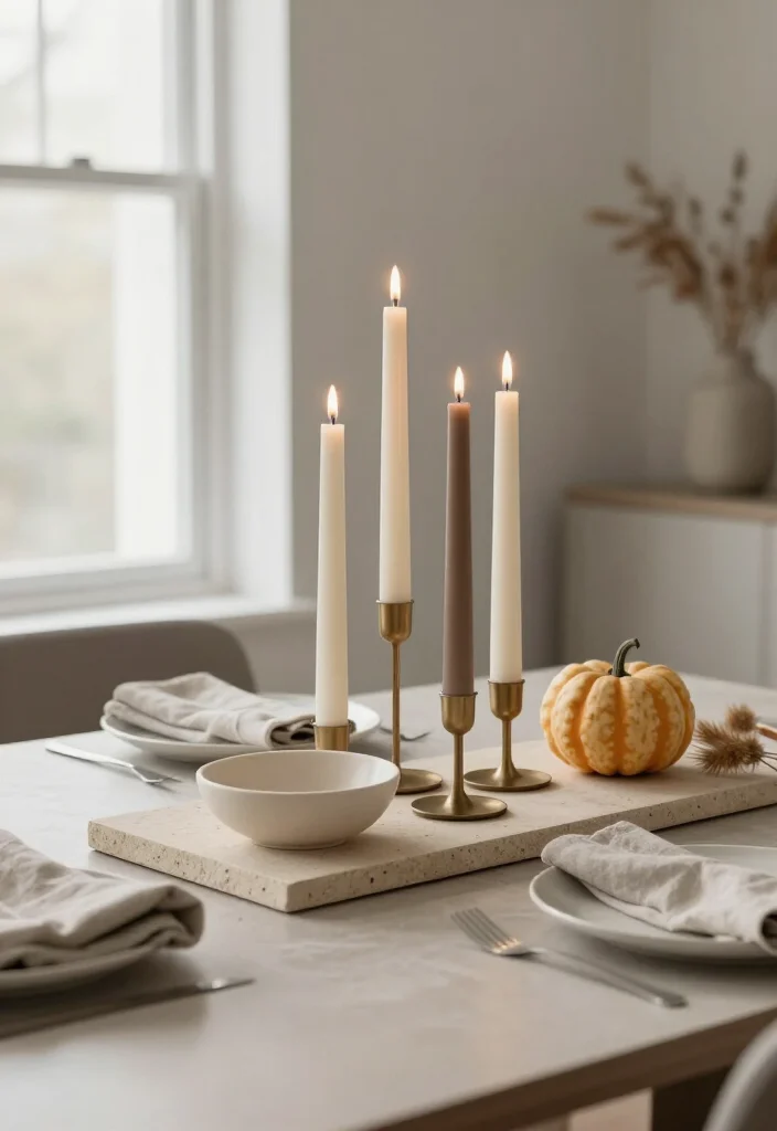 13 Modern Thanksgiving Decor Ideas for a Stylish Fall Home (Minimalists Will Love #5!) - 4. Let Taper Candles Create the Evening Glow 1