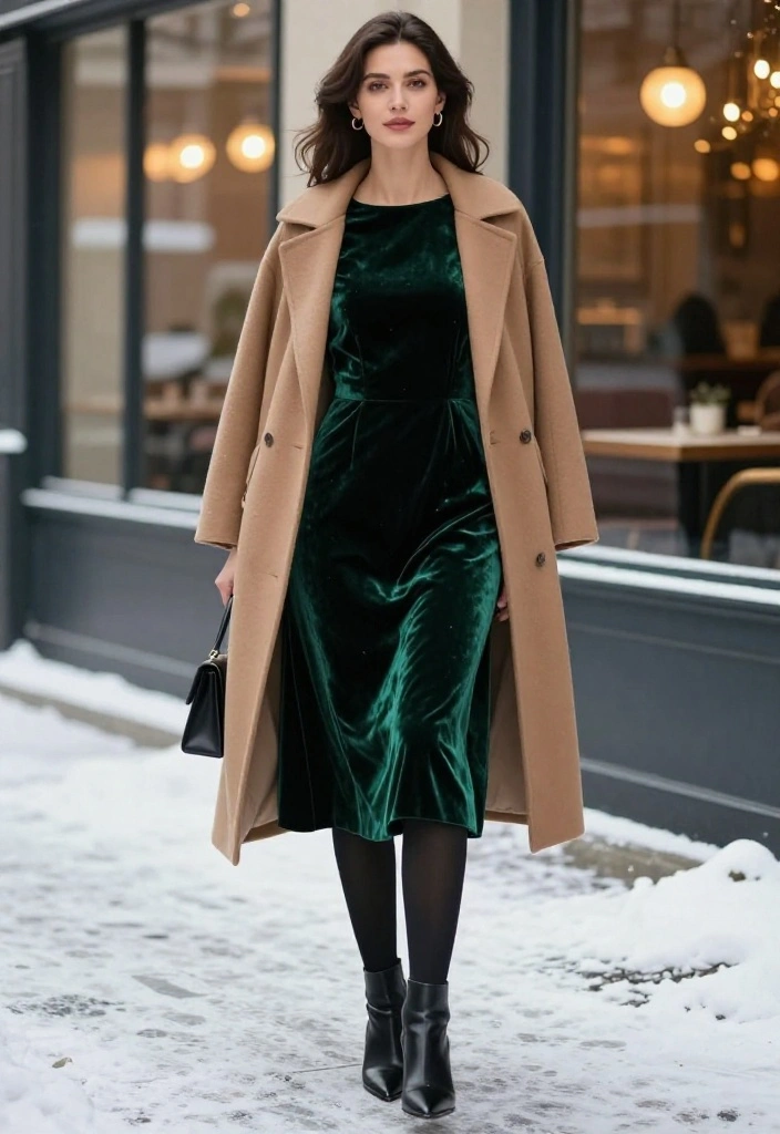 14 Winter Date Night Outfits That Are Warm, Flattering, and Guaranteed to Turn Heads - 1. The Velvet Midi Dress and Long Wool Coat 1
