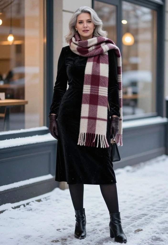 14 Winter Date Night Outfits That Are Warm, Flattering, and Guaranteed to Turn Heads - 13. The Statement Scarf with a Simple Black Dress 1