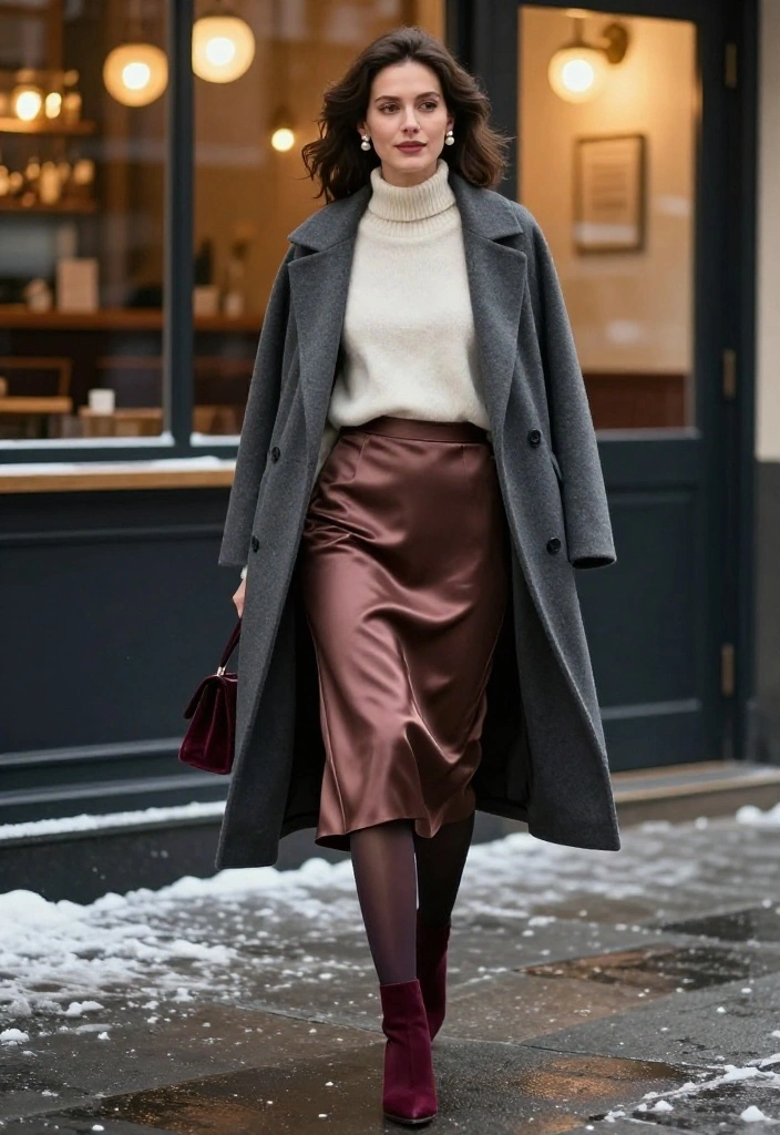 14 Winter Date Night Outfits That Are Warm, Flattering, and Guaranteed to Turn Heads - 3. The Satin Skirt with a Soft Cashmere Sweater 1