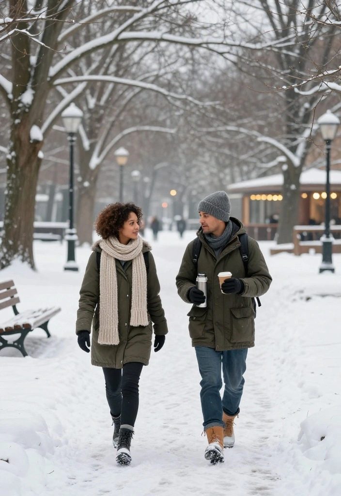 14 Winter First Date Ideas That’ll Break the Ice—Literally and Figuratively! - 4. Take a Snowy Park Walk with a Thermos 1