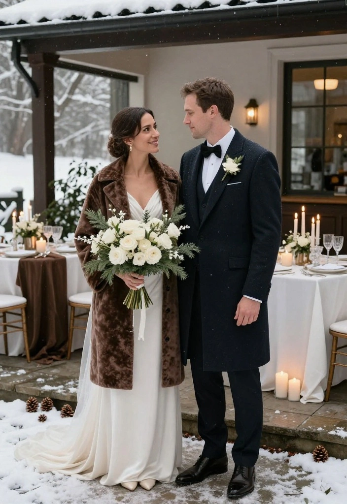 15 Beautiful Winter Wedding Ideas That Look Straight Out of a Luxury Magazine (Without the Designer Price Tag!) - 9. Use Snowy Portraits as a Natural Wedding Backdrop 1