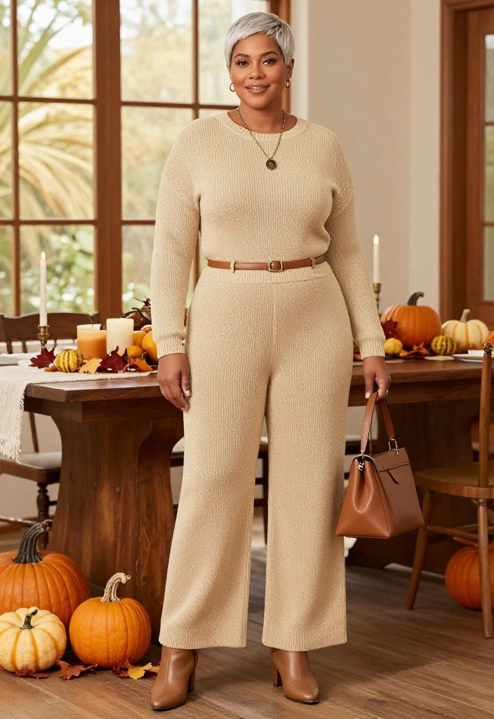 15 Plus-Size Thanksgiving Outfits That Are Flattering, Festive, and So Fabulous - 10. A Matching Knit Set with Refined Accessories 1
