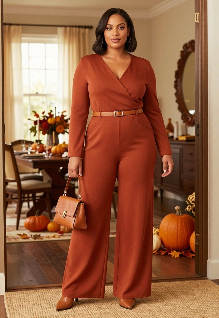 15 Plus-Size Thanksgiving Outfits That Are Flattering, Festive, and So Fabulous - 4. A One-and-Done Rust Jumpsuit 1