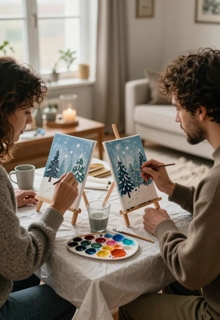 16 At-Home Winter Date Ideas That Are Way More Fun Than Going Out (#7 Is a Must-Try!) - 8. Paint Small Canvases Side by Side 1