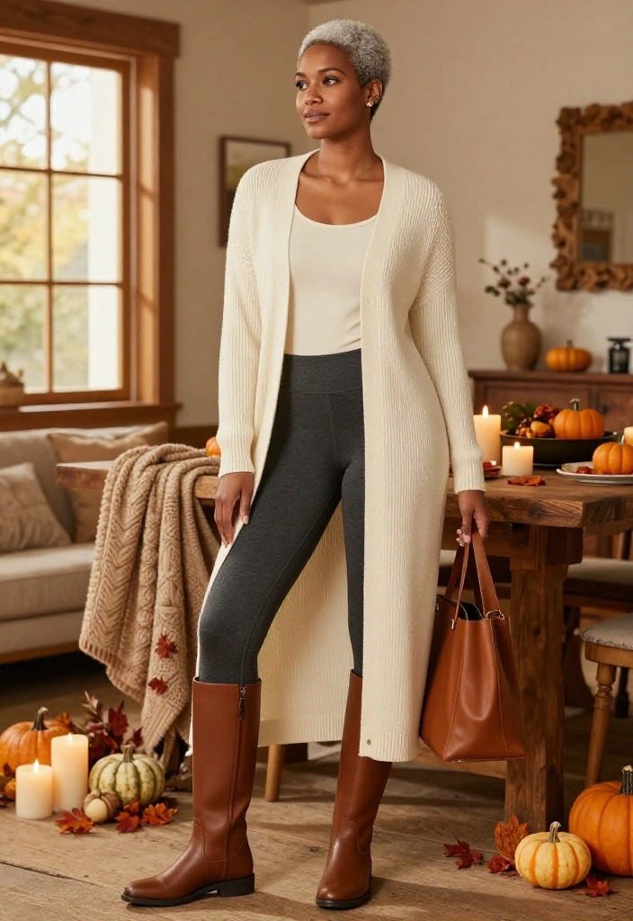 16 Cozy Thanksgiving Outfits for Looking Cute While Eating Your Way Through Dinner - 11. Longline Cardigan with a Knit Top and Leggings 1