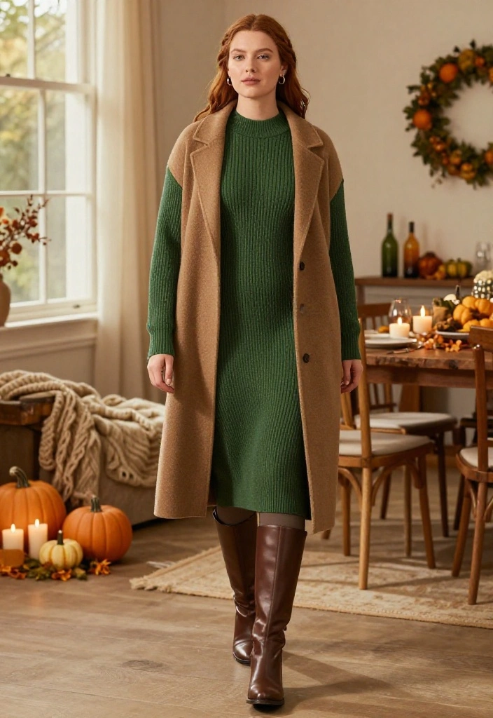 16 Cozy Thanksgiving Outfits for Looking Cute While Eating Your Way Through Dinner - 4. Sweater Dress with Knee-High Boots 1