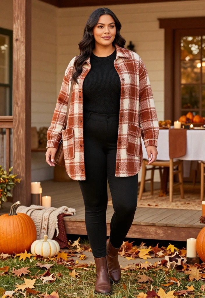 16 Cozy Thanksgiving Outfits for Looking Cute While Eating Your Way Through Dinner - 7. Plaid Shacket with Ponte Pants and Chelsea Boots 1
