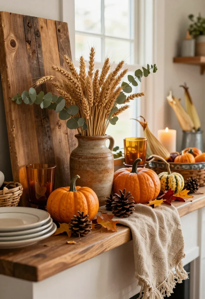 16 Rustic Thanksgiving Decor Ideas for the Coziest Fall Home Ever (Farmhouse Lovers Will Adore #9!) - 14. Dress the Mantel with Candles and Dried Leaves 1