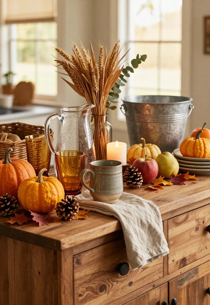 16 Rustic Thanksgiving Decor Ideas for the Coziest Fall Home Ever (Farmhouse Lovers Will Adore #9!) - 16. Set Up a Rustic Harvest Drink Station 1