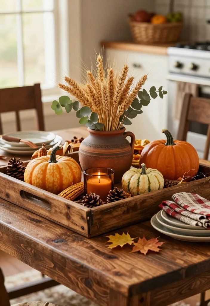 16 Rustic Thanksgiving Decor Ideas for the Coziest Fall Home Ever (Farmhouse Lovers Will Adore #9!) - 5. Style a Reclaimed Wood Tray on the Coffee Table 1