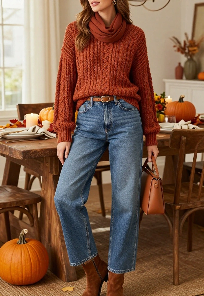 17 Casual Thanksgiving Outfits That Prove Comfy Can Still Look Incredibly Stylish - 1. Straight-Leg Jeans with a Chunky Knit Sweater 1