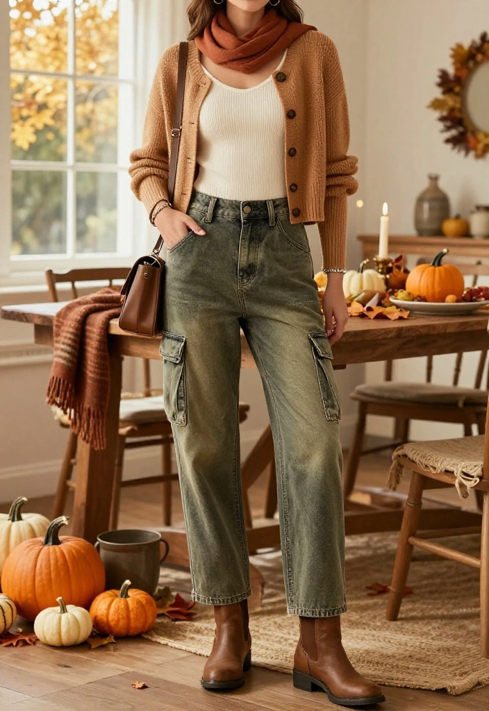17 Casual Thanksgiving Outfits That Prove Comfy Can Still Look Incredibly Stylish - 11. Cargo Jeans with a Cropped Cardigan 1