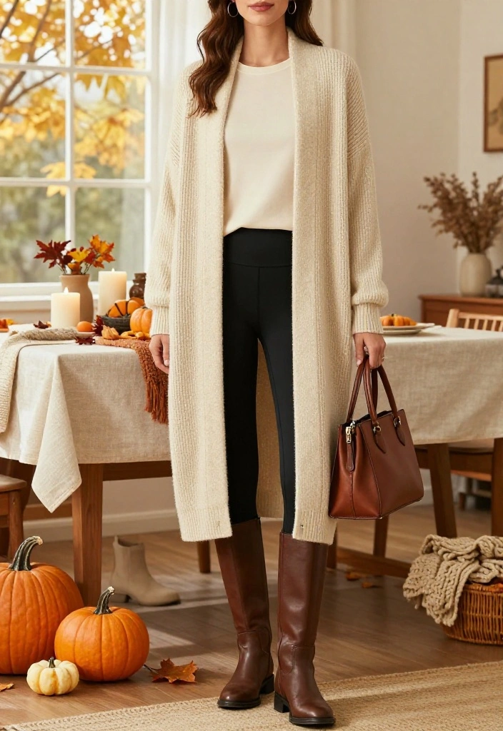 17 Casual Thanksgiving Outfits That Prove Comfy Can Still Look Incredibly Stylish - 14. Soft Leggings with a Long Cardigan 1