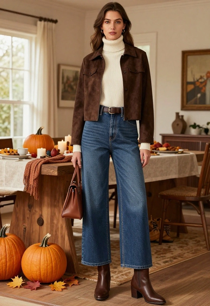 17 Casual Thanksgiving Outfits That Prove Comfy Can Still Look Incredibly Stylish - 3. Wide-Leg Jeans with a Fitted Turtleneck 1