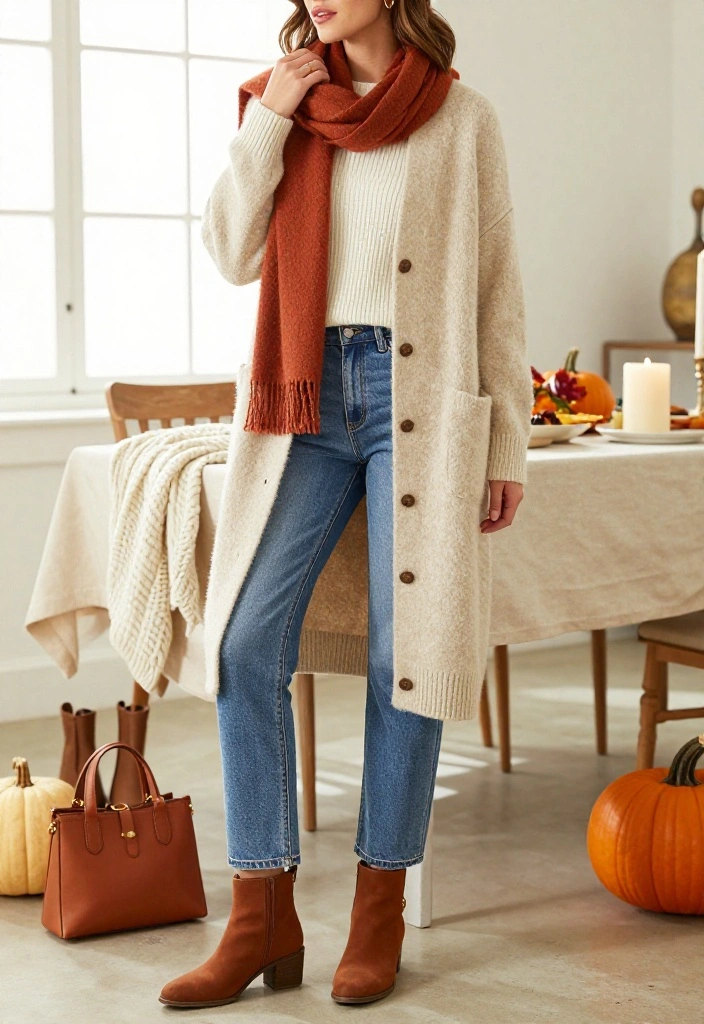 17 Casual Thanksgiving Outfits That Prove Comfy Can Still Look Incredibly Stylish - 8. Cream-on-Cream Layers with Warm Accessories 1