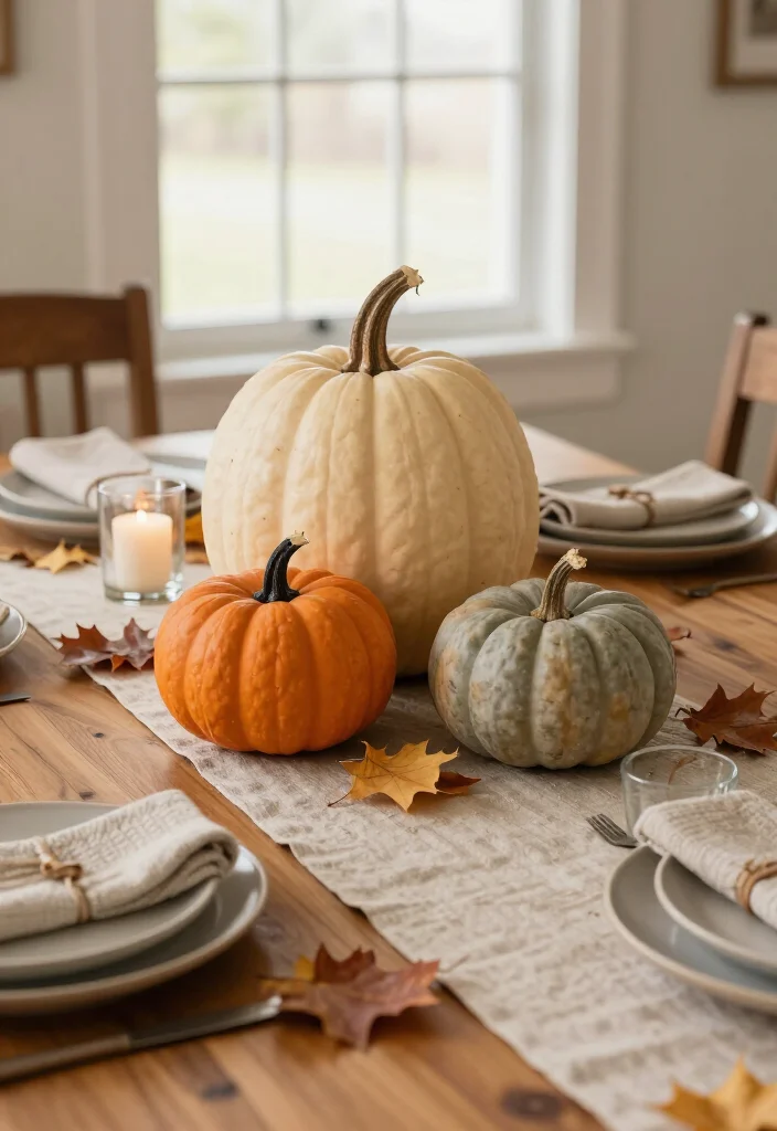 17 Thanksgiving Centerpiece Ideas That'll Steal the Show at Dinner (No Fancy Skills Required!) - 1. The Classic Pumpkin Trio 1
