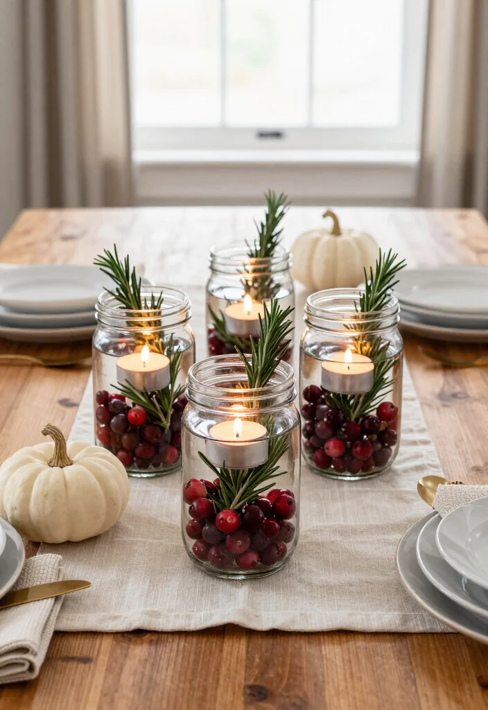 17 Thanksgiving Centerpiece Ideas That'll Steal the Show at Dinner (No Fancy Skills Required!) - 8. Cranberry-Filled Candle Jars 1