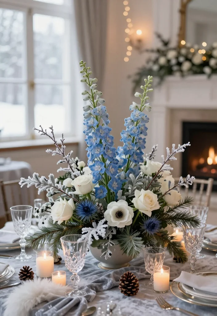 18 Cozy Winter Wedding Ideas That'll Turn Your Venue into a Snowy Wonderland (Guests Won't Want to Leave!) - 8. Use Icy-Blue Florals Instead of Bright Holiday Red 1
