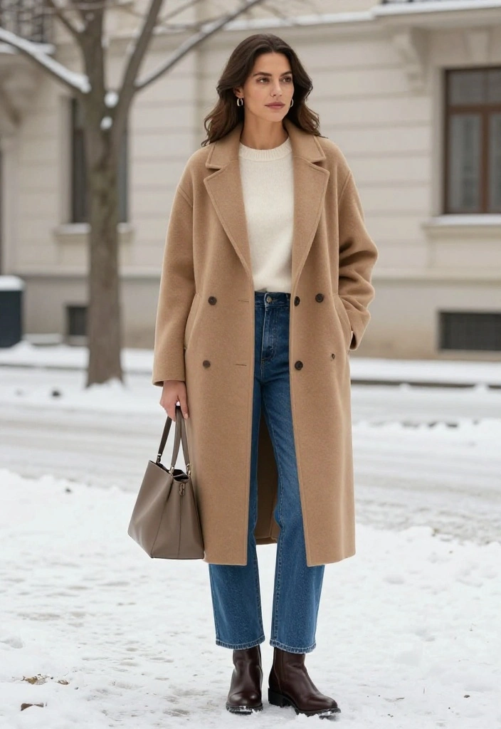 18 Minimalist Winter Outfits That Prove Simple Layers Can Look Seriously Chic - 1. The Camel Coat, Cream Knit, and Straight Denim Formula 1