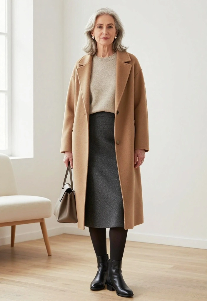 18 Minimalist Winter Outfits That Prove Simple Layers Can Look Seriously Chic - 10. A Curved Midi Skirt with a Boxy Sweater 1