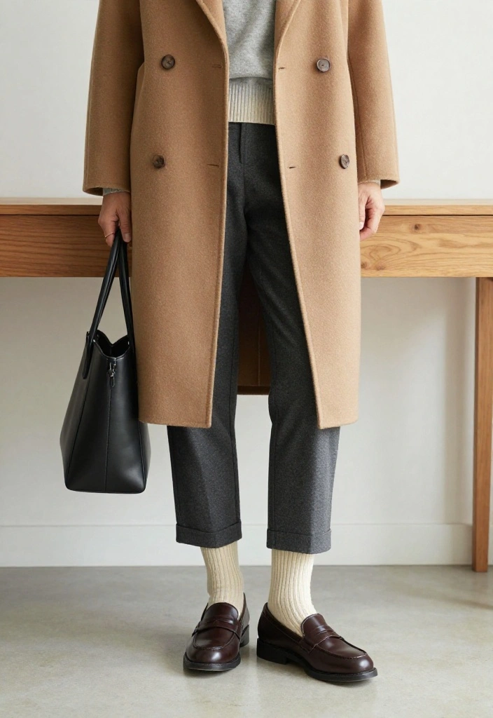 18 Minimalist Winter Outfits That Prove Simple Layers Can Look Seriously Chic - 12. Loafers, Warm Socks, and Cropped Trousers 1