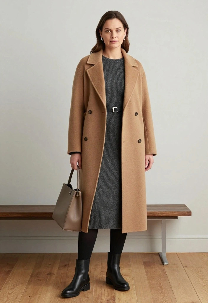 18 Minimalist Winter Outfits That Prove Simple Layers Can Look Seriously Chic - 15. Belted Coat Styling with a Simple Knit Dress 1