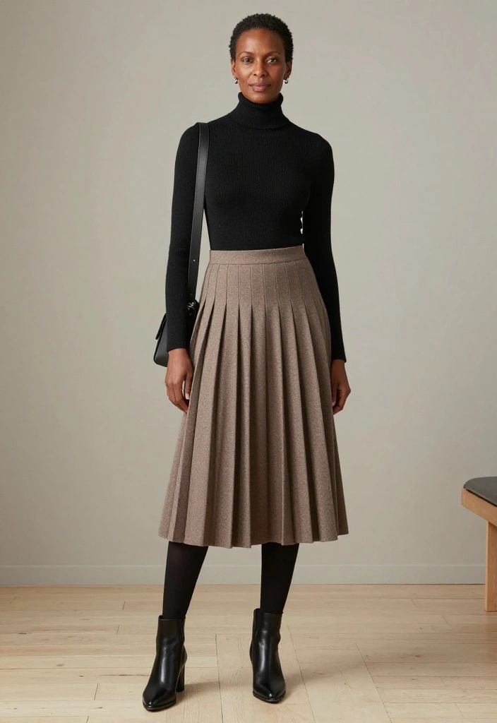 18 Minimalist Winter Outfits That Prove Simple Layers Can Look Seriously Chic - 3. A Black Turtleneck Under a Soft Midi Skirt 1